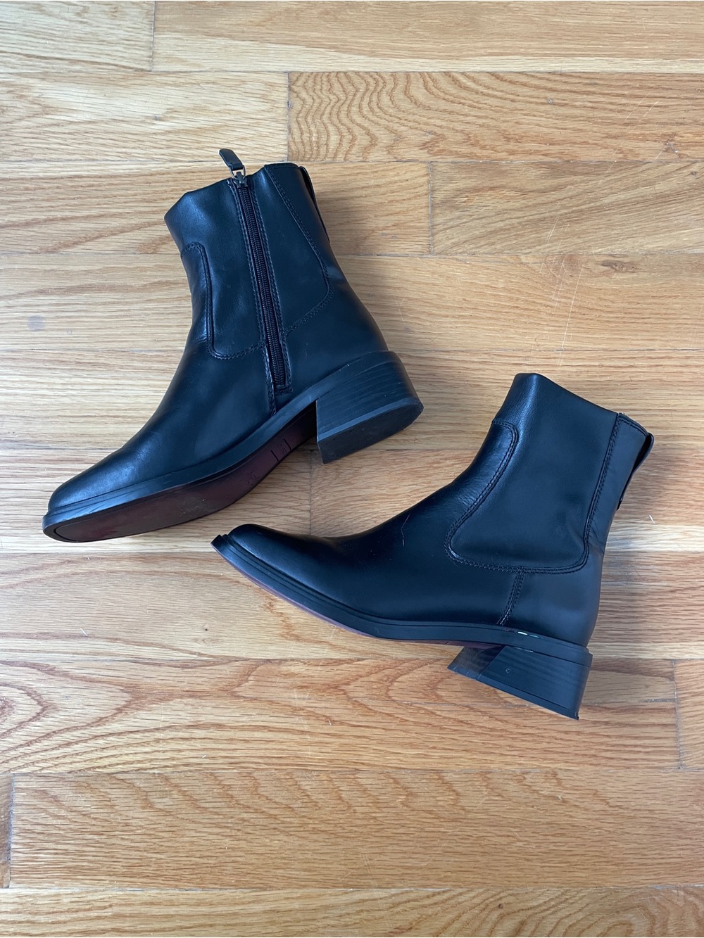 Like New Franco Sarto Black Leather Zip Ankle Boots, 10W